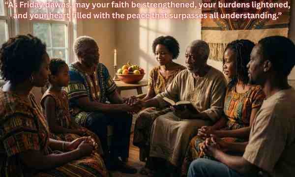 African American Spiritual Friday Blessings:
As Friday dawns, may your faith be strengthened, your burdens lightened, and your heart filled with the peace that surpasses all understanding.