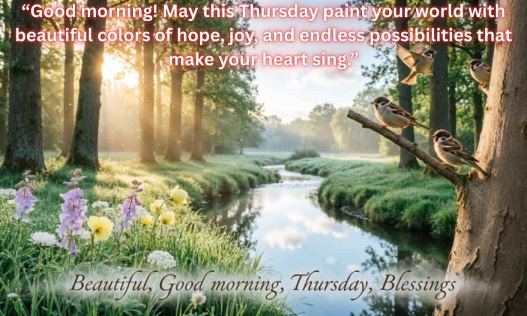 Beautiful, Good morning, Thursday, Blessings Image:
Good morning! May this Thursday paint your world with beautiful colors of hope, joy, and endless possibilities that make your heart sing.