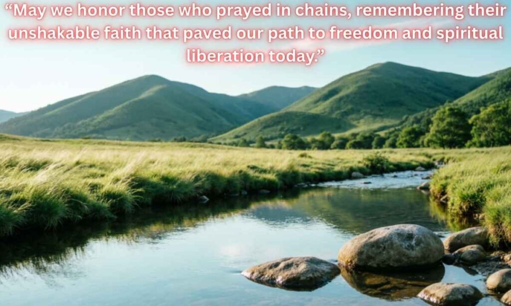 Blessings for Understanding History
show nature only Image:
May we honor those who prayed in chains, remembering their unshakable faith that paved our path to freedom and spiritual liberation today.