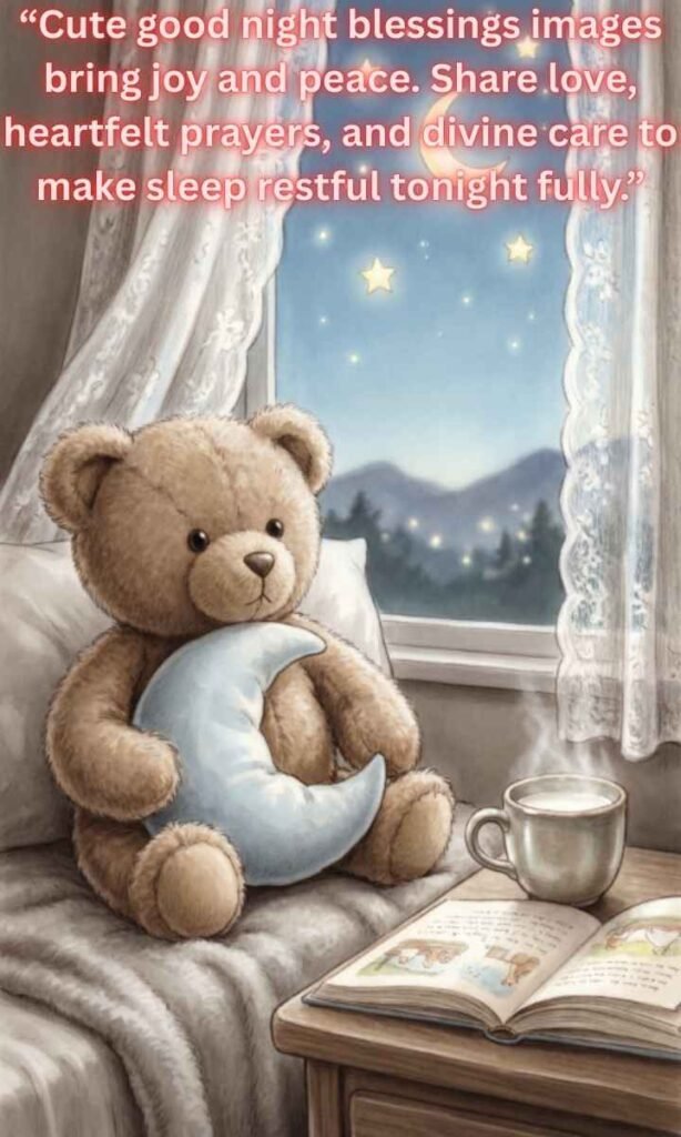 Cute Good Night Blessings Image: Cute good night blessings image bring joy and peace. Share love, heartfelt prayers, and divine care to make sleep restful tonight fully.