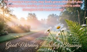 Good morning Thursday Blessings Image: As Thursday's sun rises, may God's grace shine upon you, bringing hope, healing, and countless reasons to smile throughout this beautiful day.