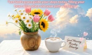 Good morning Thursday Blessings Image: Let God's grace guide your steps today, filling your heart with peace and your path with light.