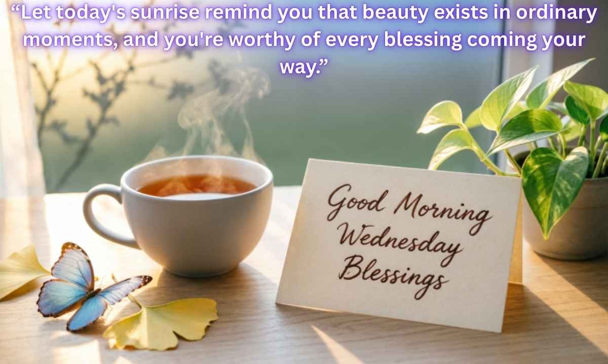Good Morning Wednesday Blessings: “Let today's sunrise remind you that beauty exists in ordinary moments, and you're worthy of every blessing coming your way.”