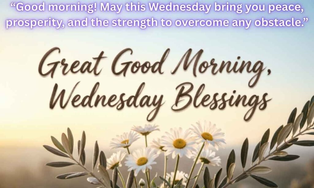 Great Good Morning, Wednesday Blessings Image:
"Good morning! May this Wednesday bring you peace, prosperity, and the strength to overcome any obstacle."