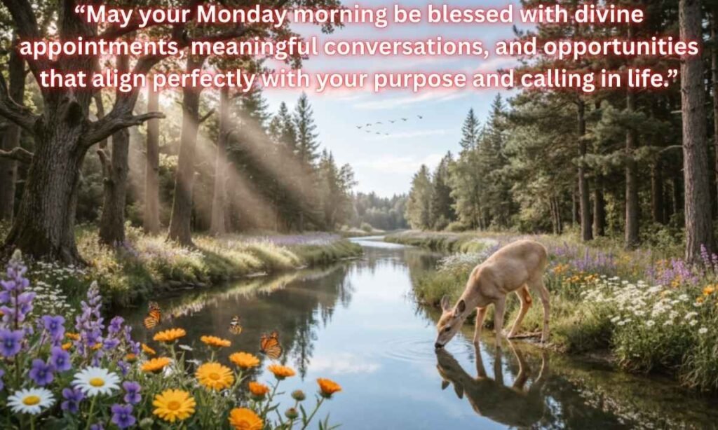Happy Monday Image:
May your Monday morning be blessed with divine appointments, meaningful conversations, and opportunities that align perfectly with your purpose and calling in life.