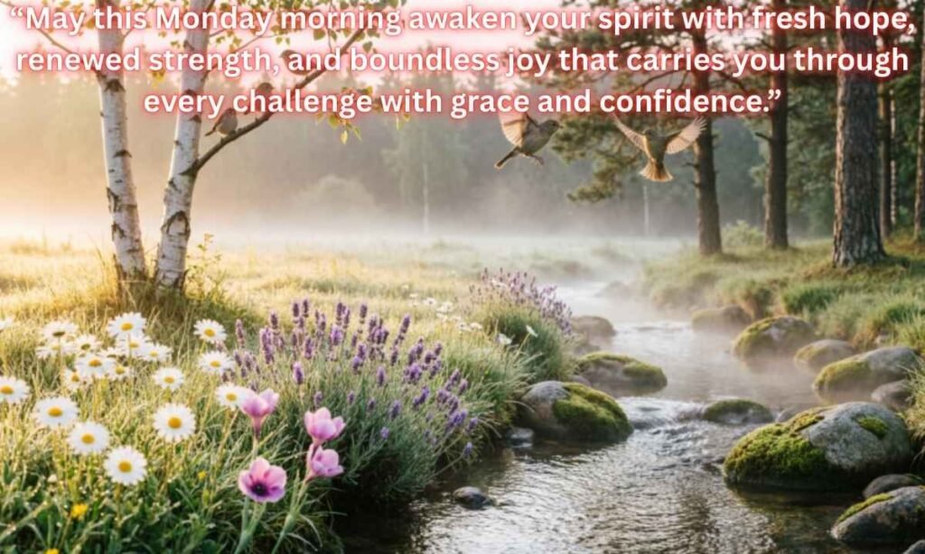 Sweet, Good Morning Monday Blessings Image:
“May this Monday morning awaken your spirit with fresh hope, renewed strength, and boundless joy that carries you through every challenge with grace and confidence.”
