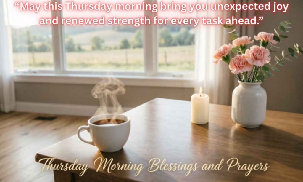 Thursday Morning Blessings and Prayers Image:
“May this Thursday morning bring you unexpected joy and renewed strength for every task ahead.”