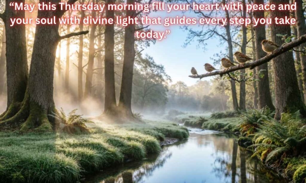 Thursday Morning Blessings and Prayers Image: “May this Thursday morning fill your heart with peace and your soul with divine light that guides every step you take today.”