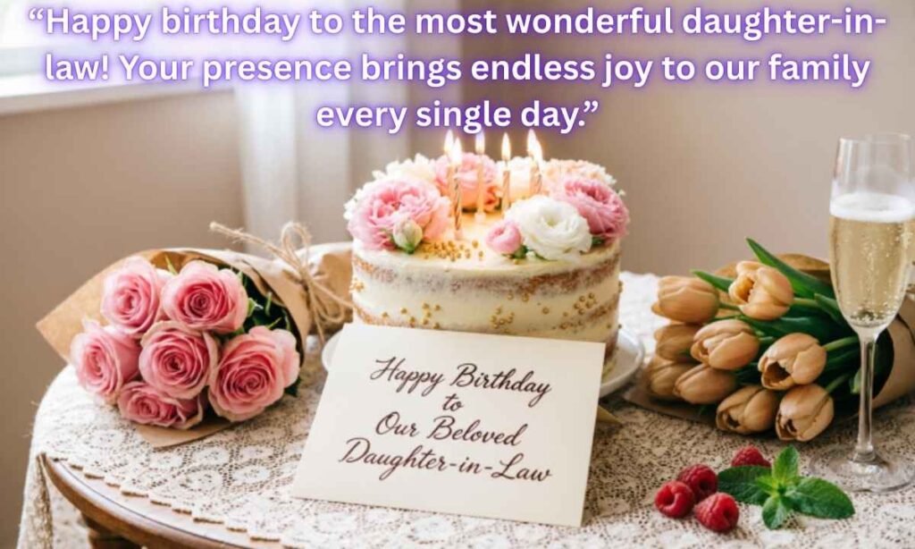 Birthday Wishes for a Daughter-in-Law Image:
“Happy birthday to the most wonderful daughter-in-law! Your presence brings endless joy to our family every single day.”