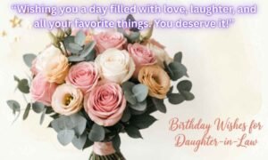 Birthday Wishes for Daughter-in-Law Image: “Wishing you a day filled with love, laughter, and all your favorite things. You deserve it!”