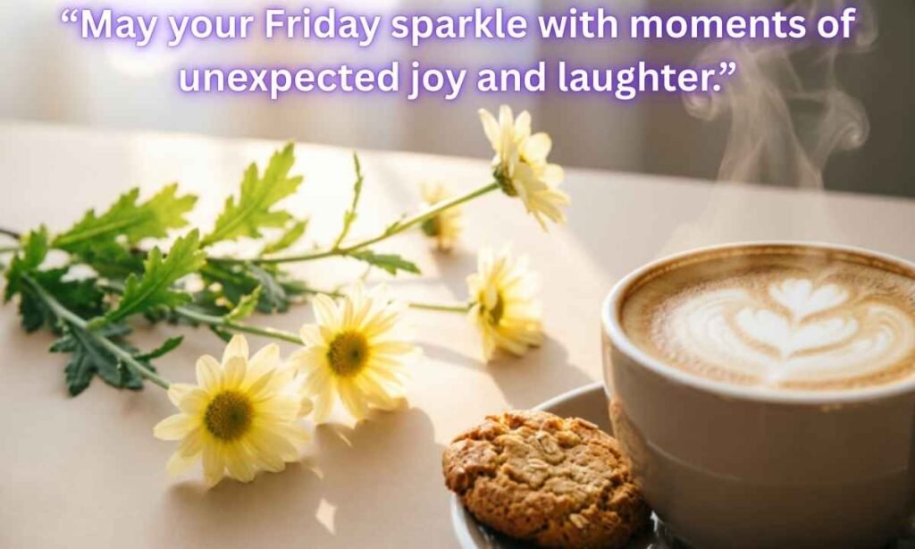 Good Morning! Happy Friday Blessings Image:
“May your Friday sparkle with moments of unexpected joy and laughter.”