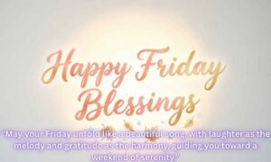 Happy Friday Blessings Image: “May your Friday unfold like a beautiful song, with laughter as the melody and gratitude as the harmony, guiding you toward a weekend of serenity.”