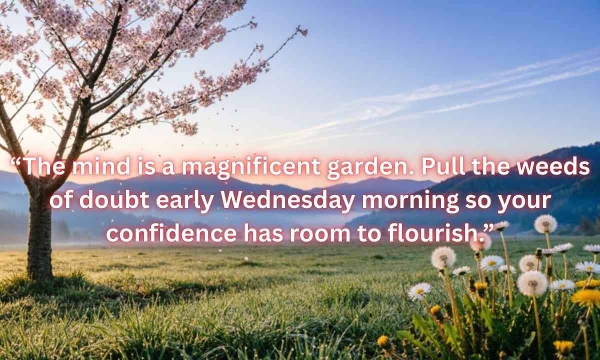Uplifting Good Morning Wednesday Inspirational Quotes Image: “The mind is a magnificent garden. Pull the weeds of doubt early Wednesday morning so your confidence has room to flourish.”
